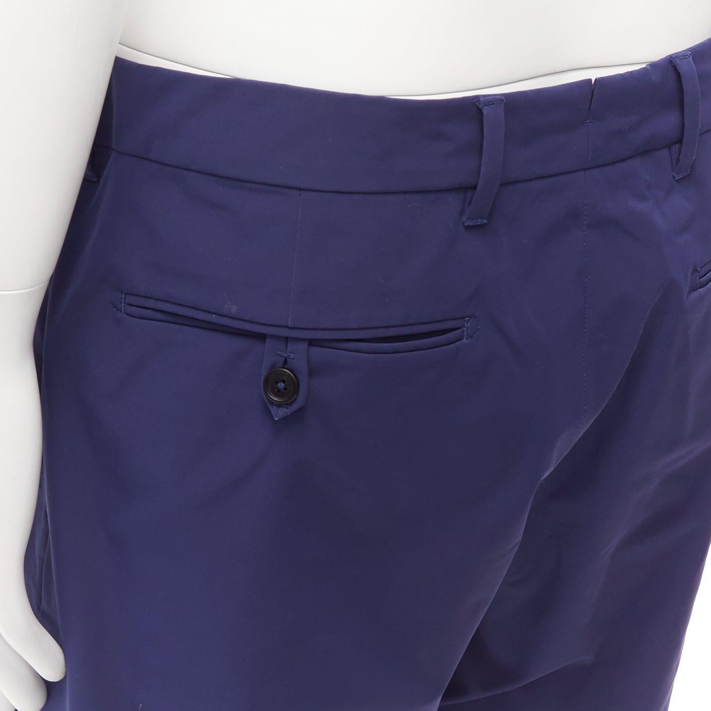 PRADA blue shiny nylon back darts button pocketed Bermuda shorts IT50 L For Sale 3