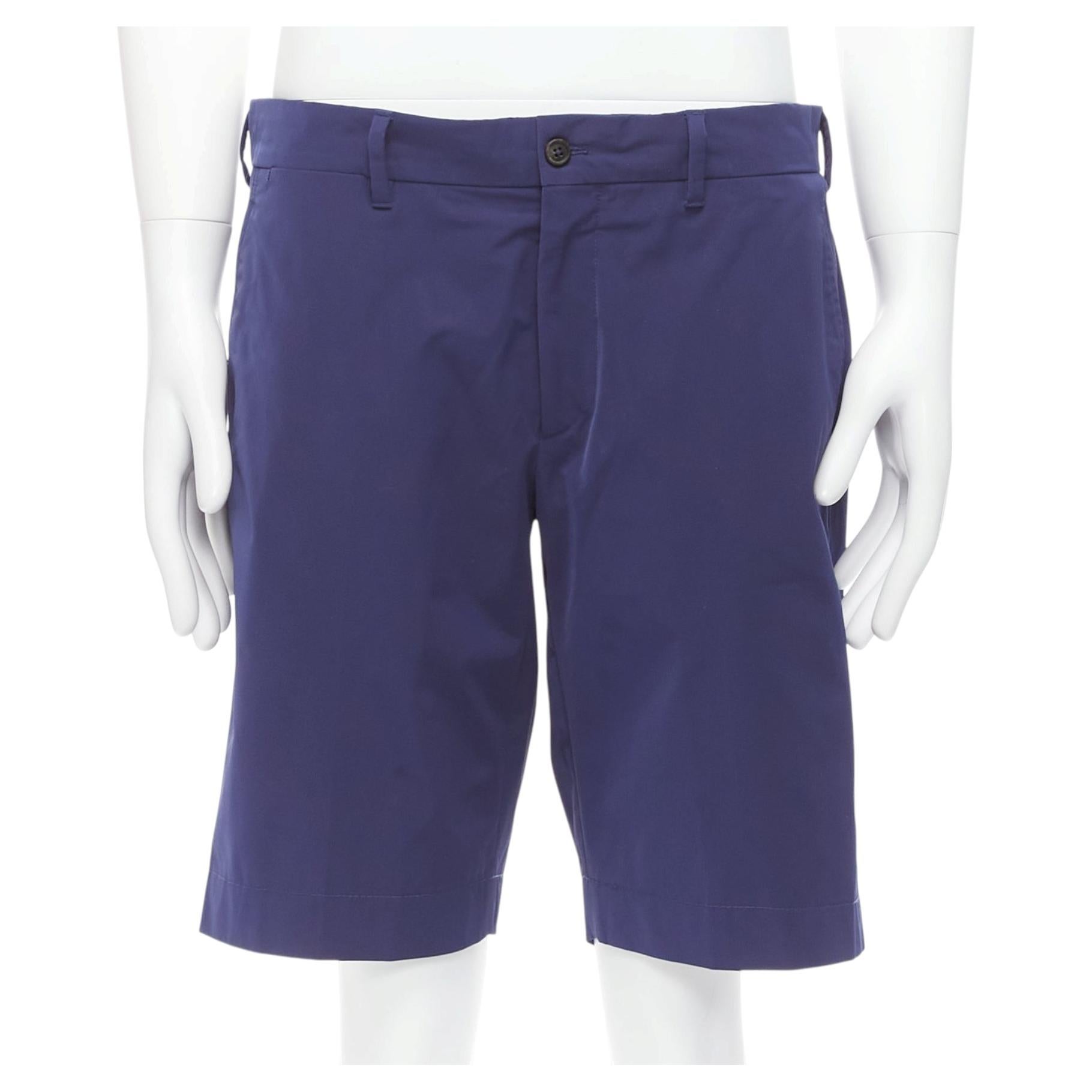 Pre-owned Miuccia Prada Prada Blue Shiny Nylon Back Darts Button Pocketed Bermuda Shorts It50 L