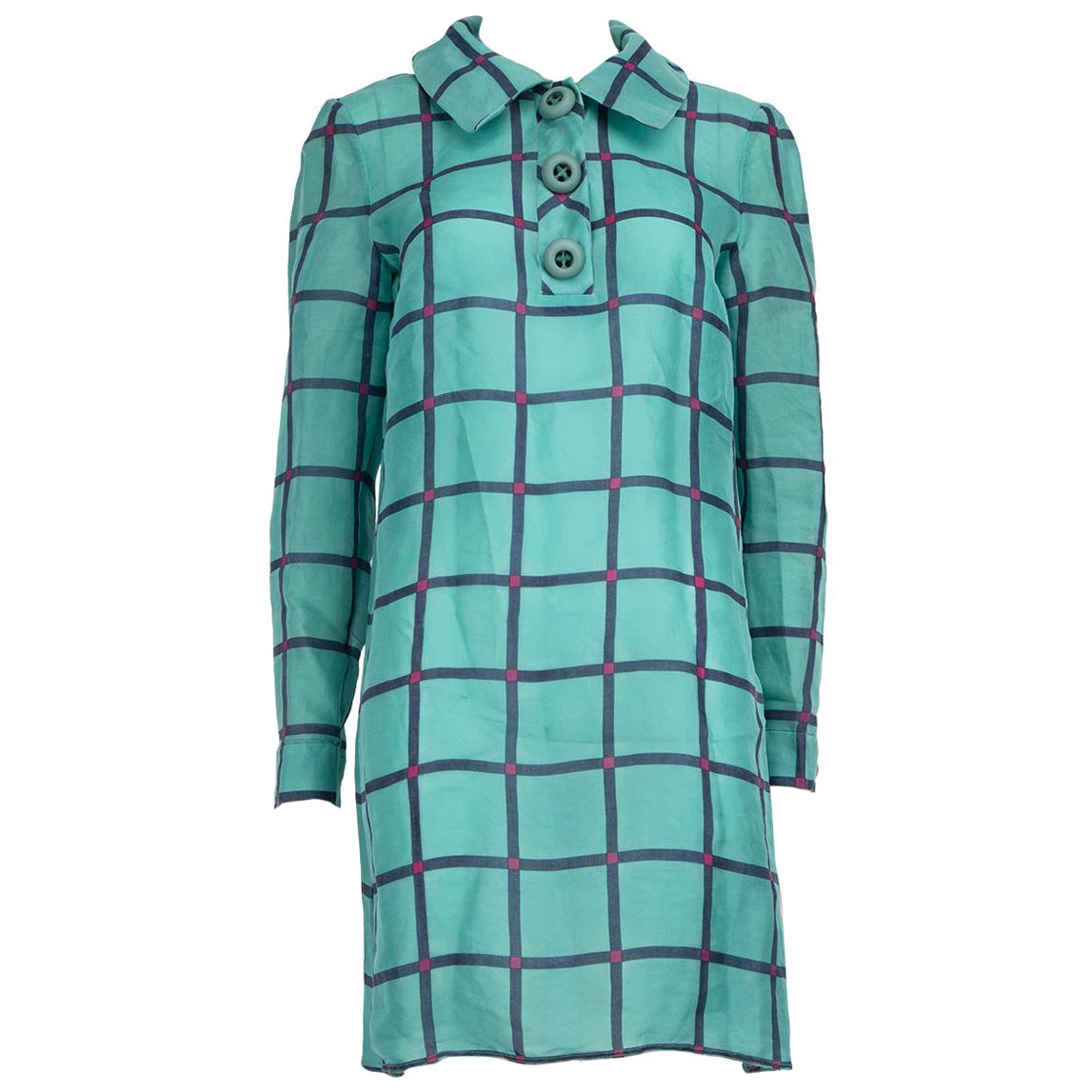 Prada Blue Silk Checkered Shirt Dress Size M