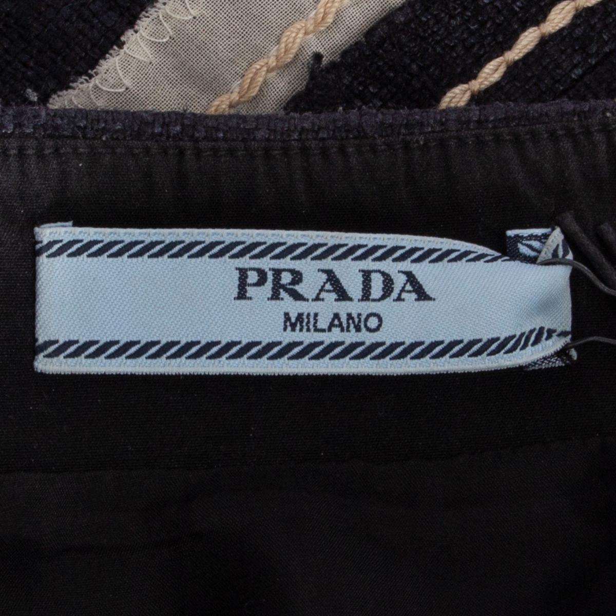 PRADA Blauer Seiden- & Baumwoll-STRIPE- PANELED-TWEED-Rock 40 S Damen im Angebot