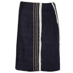 PRADA blue silk & cotton STRIPE PANELED TWEED Skirt 40 S