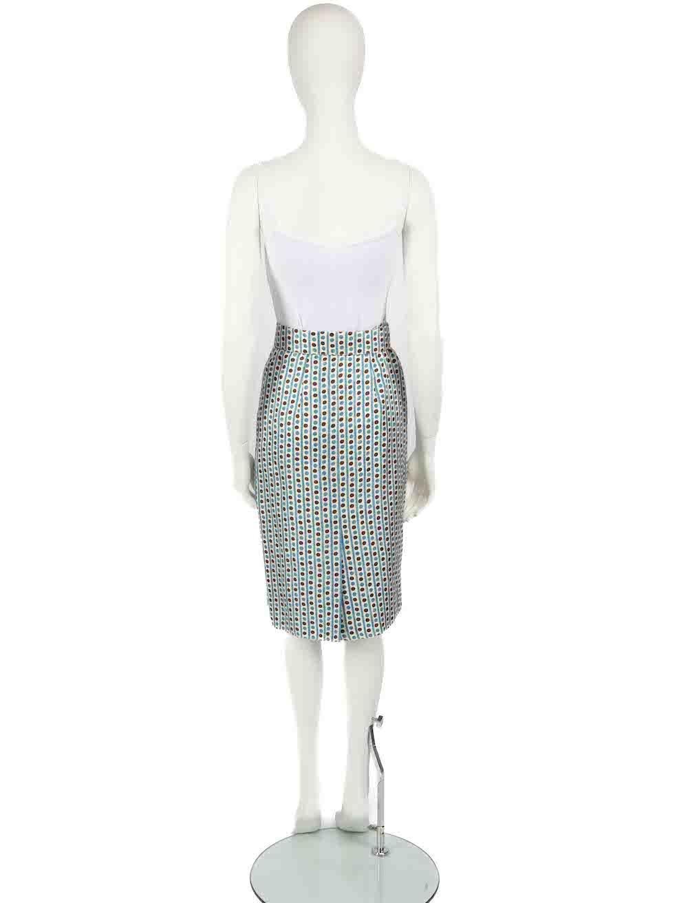 Prada Blue Silk Patterned Raw Edge Skirt Size XS In Good Condition For Sale In London, GB