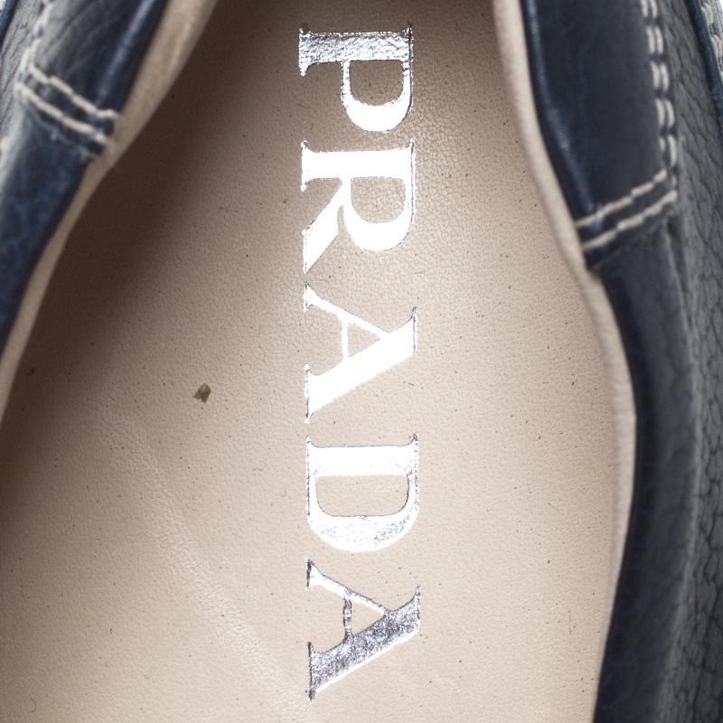 Prada Blue Stitch Detail Leather Slip On Loafers Size 41 For Sale 1