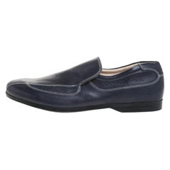 Prada Blue Stitch Detail Leather Slip On Loafers Size 41