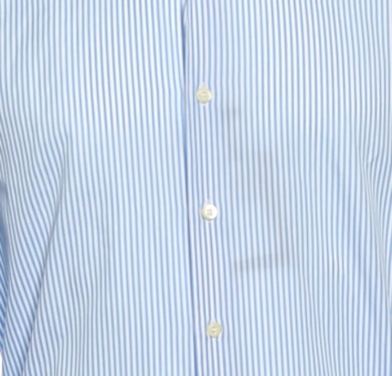 Prada - Chemise en coton rayée bleue à boutons sur le devant XL en vente 1
