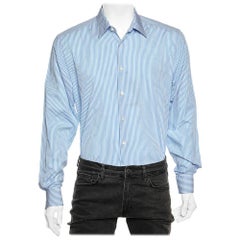 Prada Blue Striped Cotton Button Front Shirt XL
