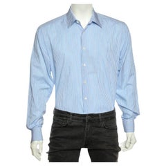 Prada - Chemise en coton rayée bleue à boutons sur le devant XL