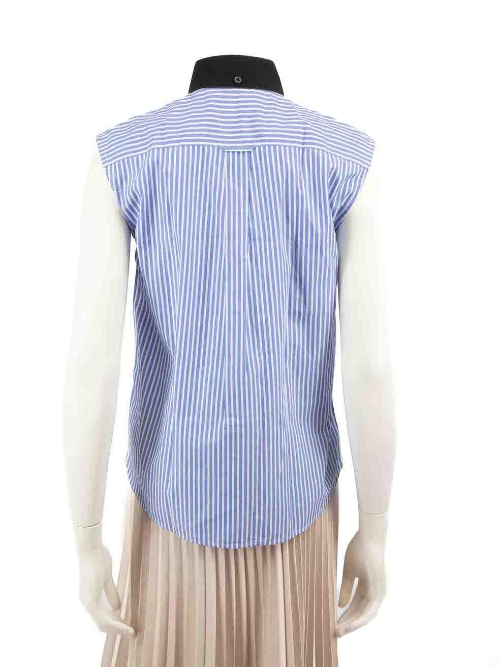 Prada Blue Striped Sleeveless Shirt Size XXS In Excellent Condition For Sale In London, GB