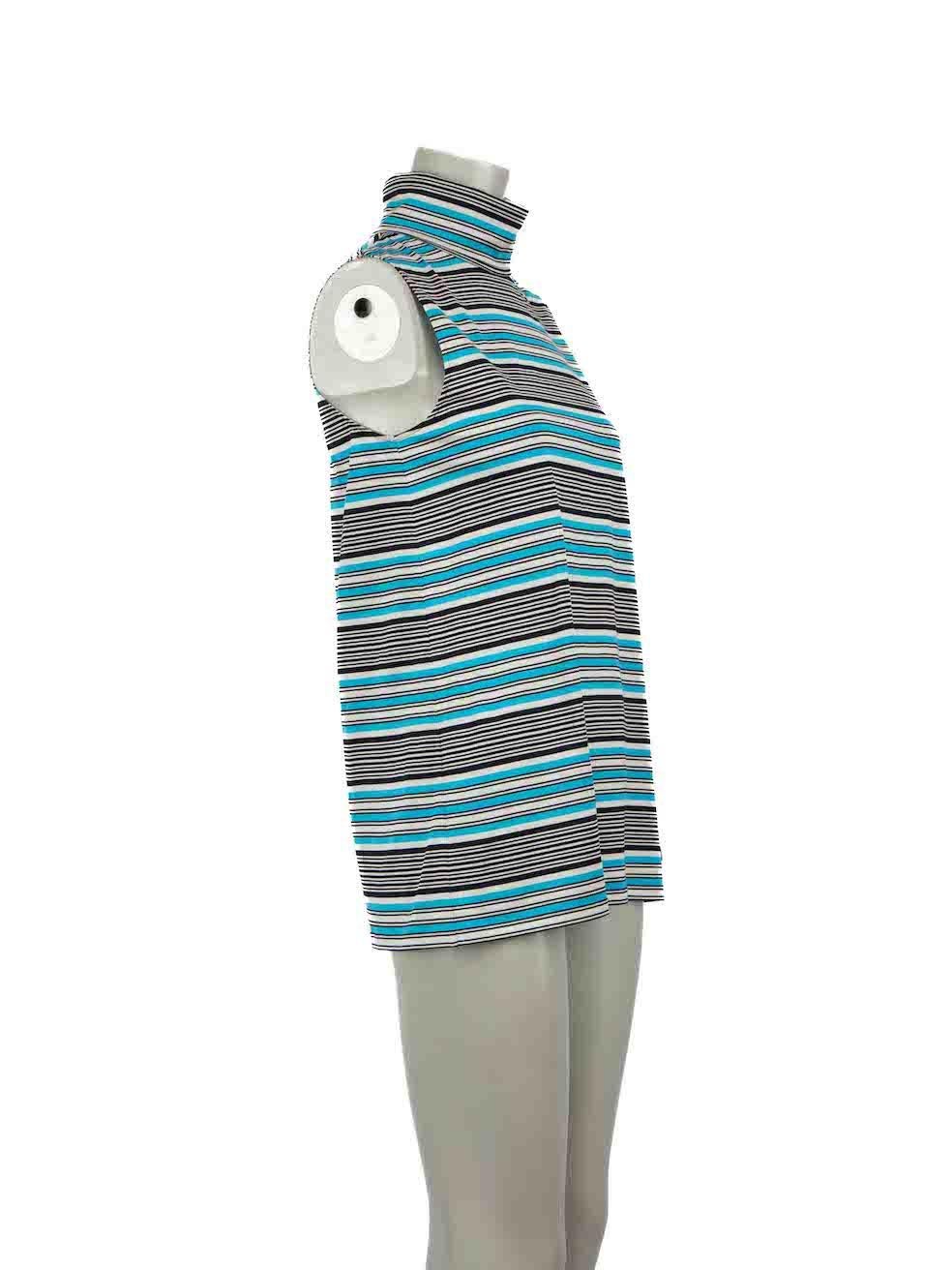 CONDITION is Very good. Minimal wear to top is evident. Minimal wear to the rear with small marks on this used Prada designer resale item.
 
Details
Blue
Cotton
Top
Striped pattern
Sleeveless
Turtle neck
Back zip fastening

Made in Italy
