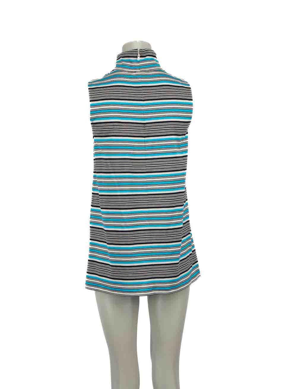 Prada Blue Striped Sleeveless Turtleneck Top Size S In Excellent Condition For Sale In London, GB