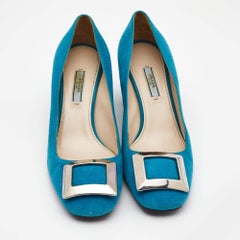 Prada Blue Suede Block Heel Pumps Size 39.5
