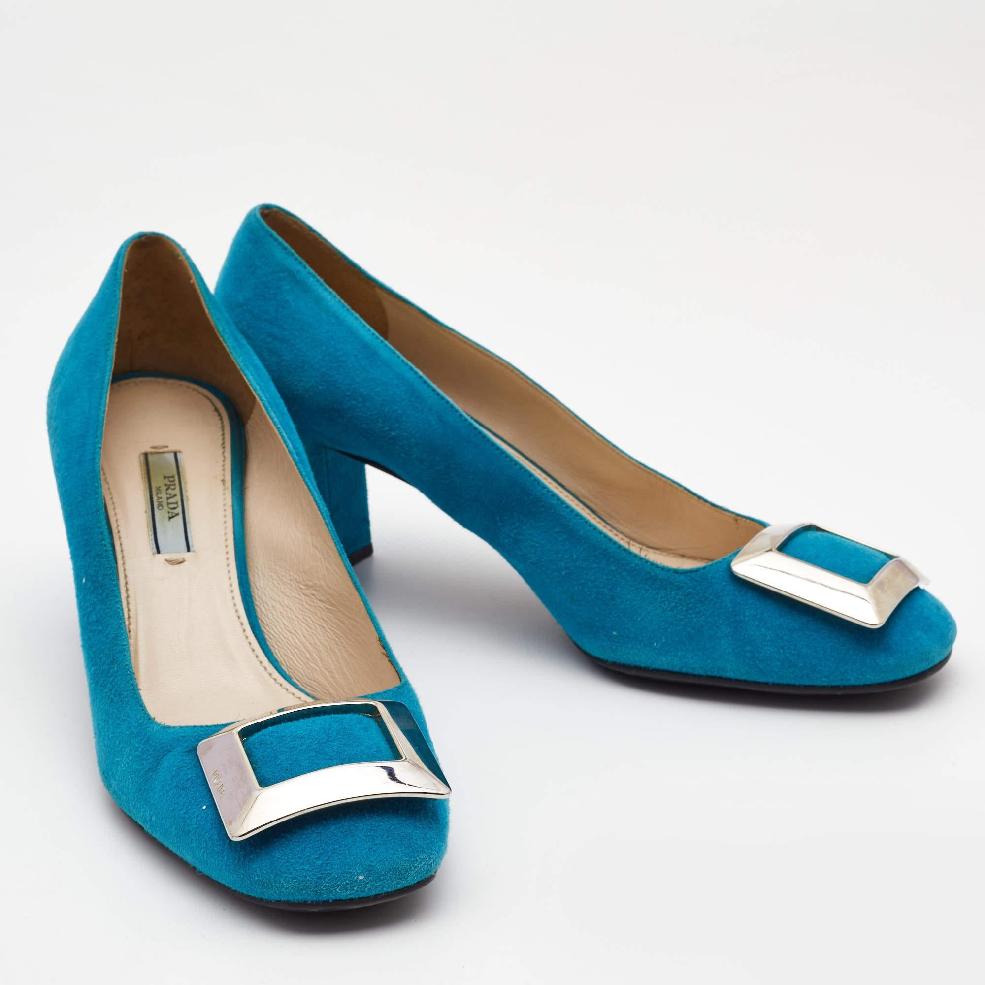 Prada Blue Suede Block Heel Pumps Size 39.5 1