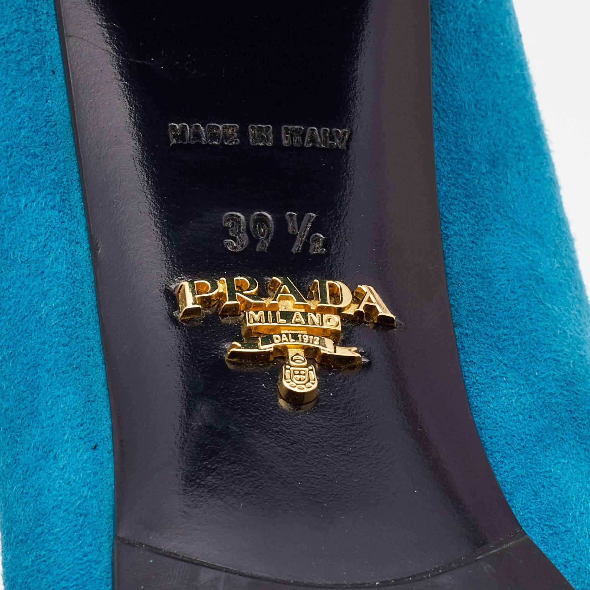 Prada Blue Suede Block Heel Pumps Size 39.5 For Sale 3