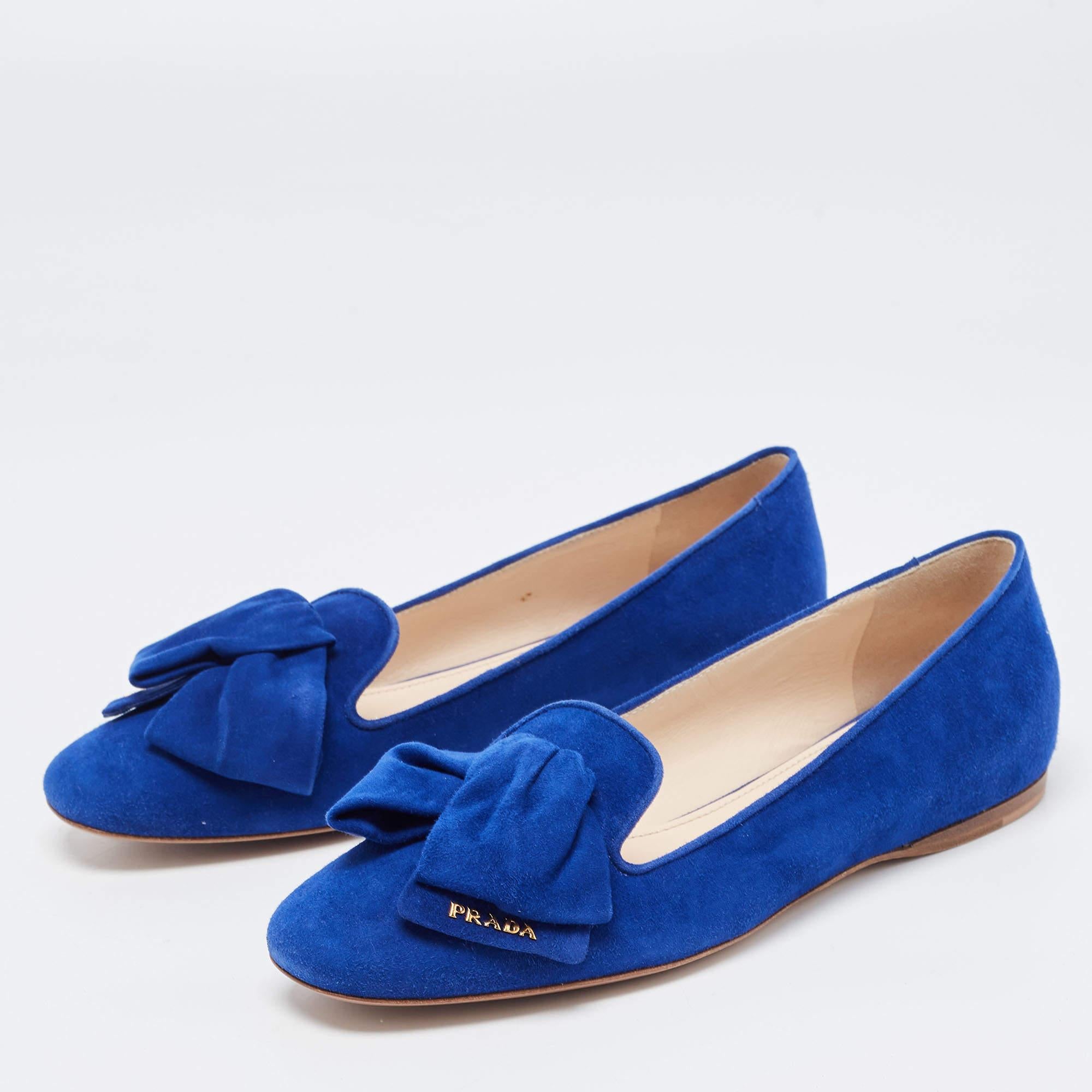 Women's Prada Blue Suede Bow Ballet Flats Size 37.5