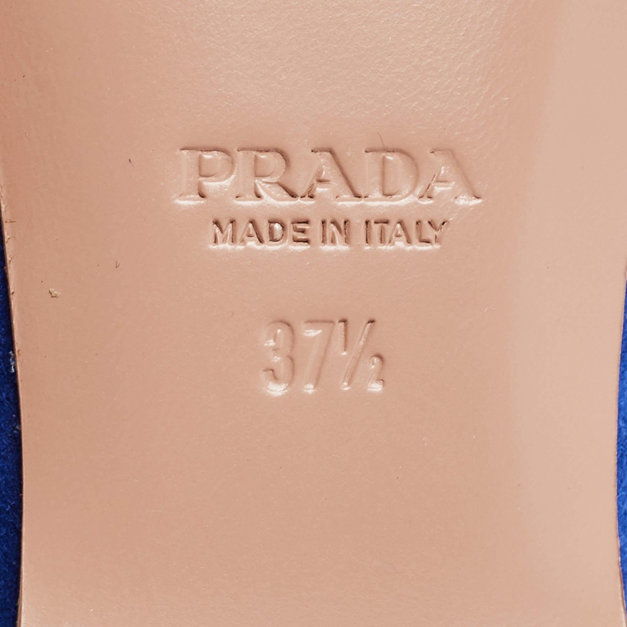 Prada Blue Suede Bow Ballet Flats Size 37.5 3