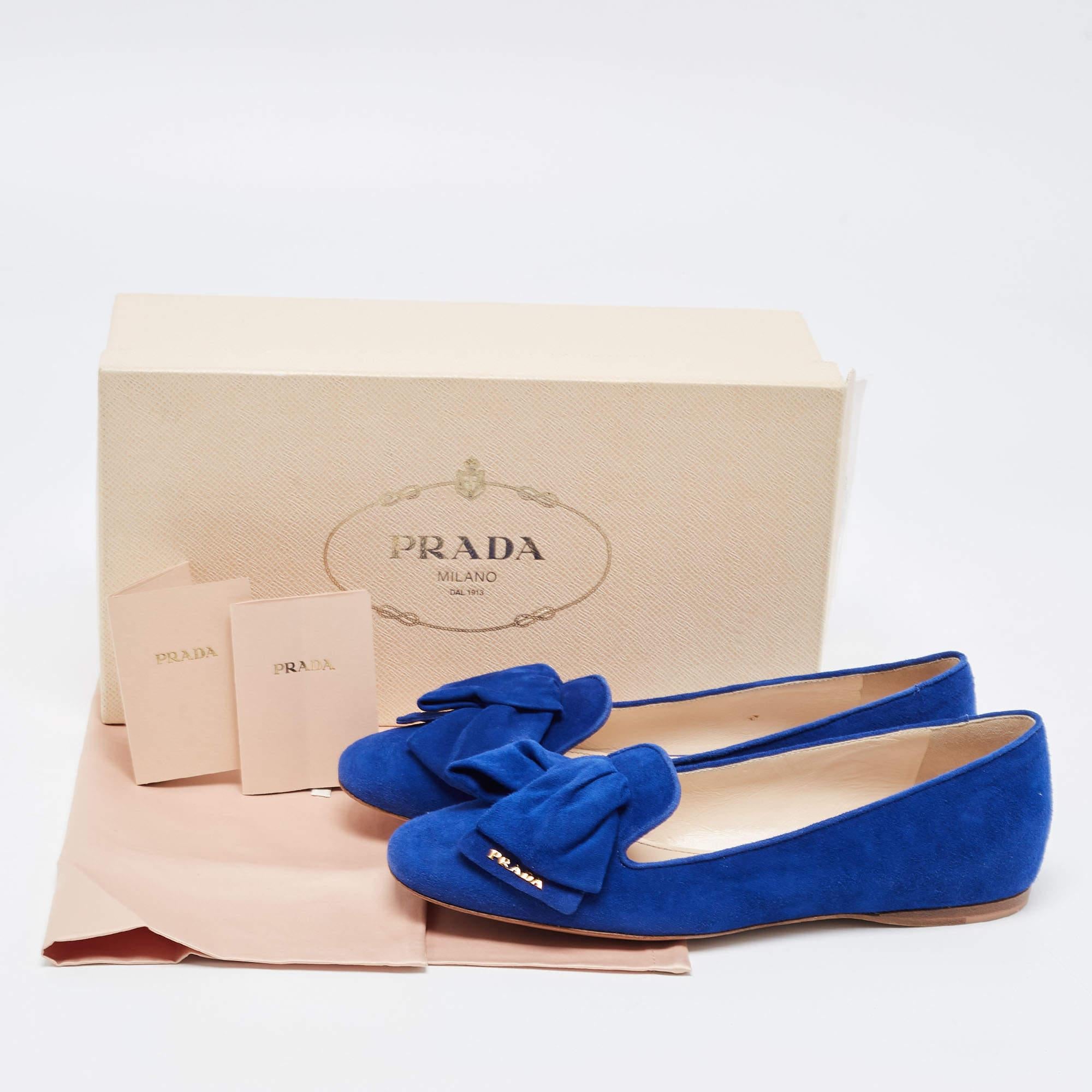 Prada Blue Suede Bow Ballet Flats Size 37.5 4