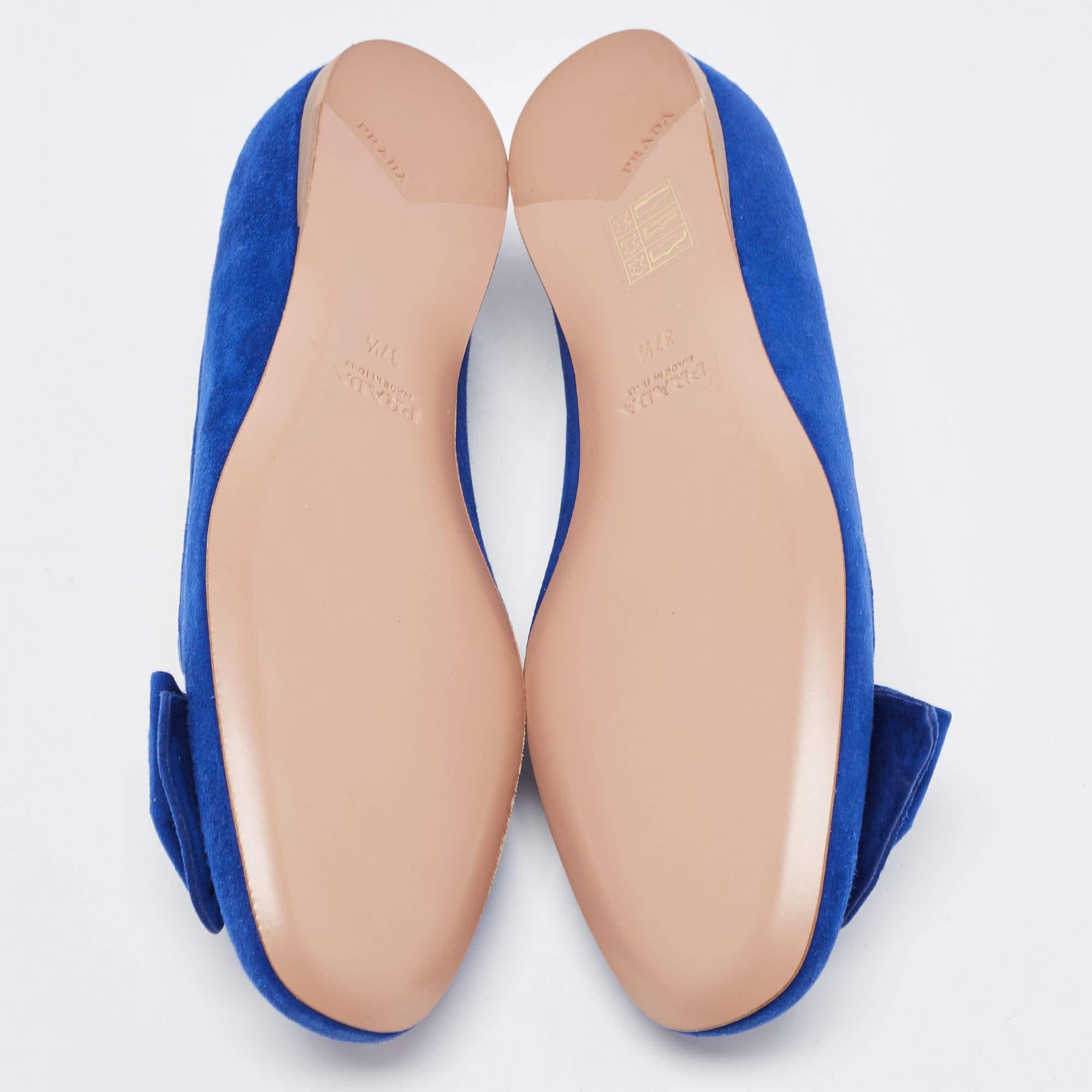 Prada Blue Suede Bow Ballet Flats Size 37.5 5