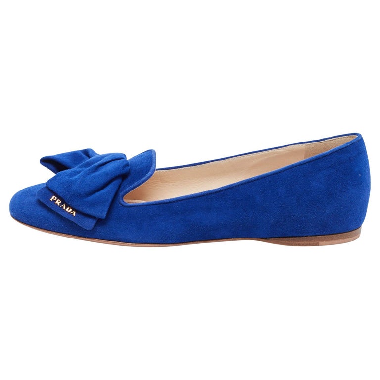 Prada Blue Suede Bow Ballet Flats Size 37.5 at 1stDibs
