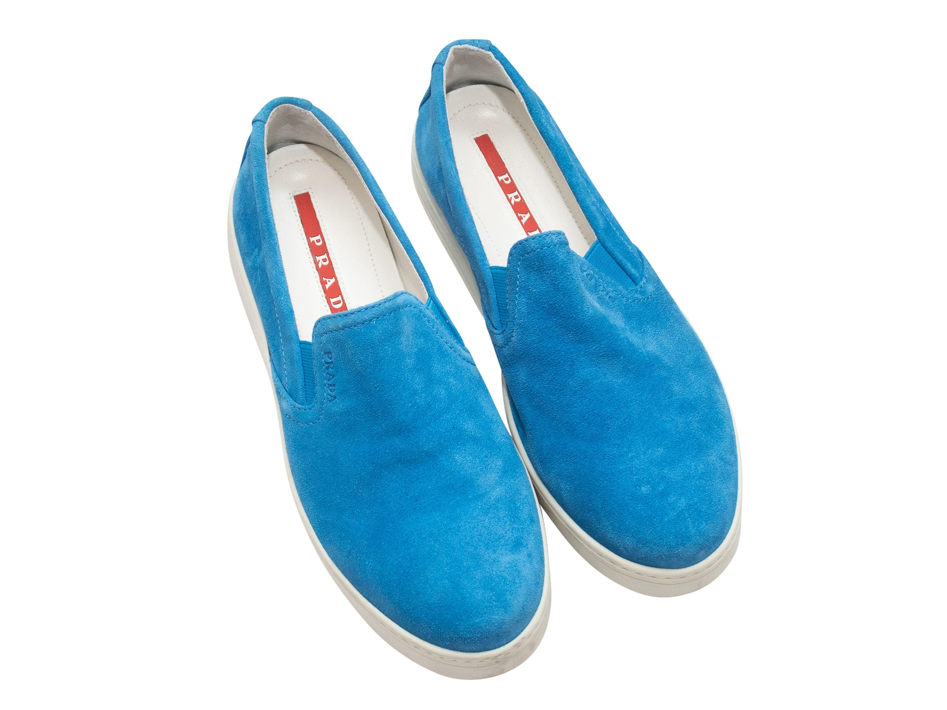Prada Blue Suede Low-Top Slip-On Sneakers In Good Condition In New York, NY