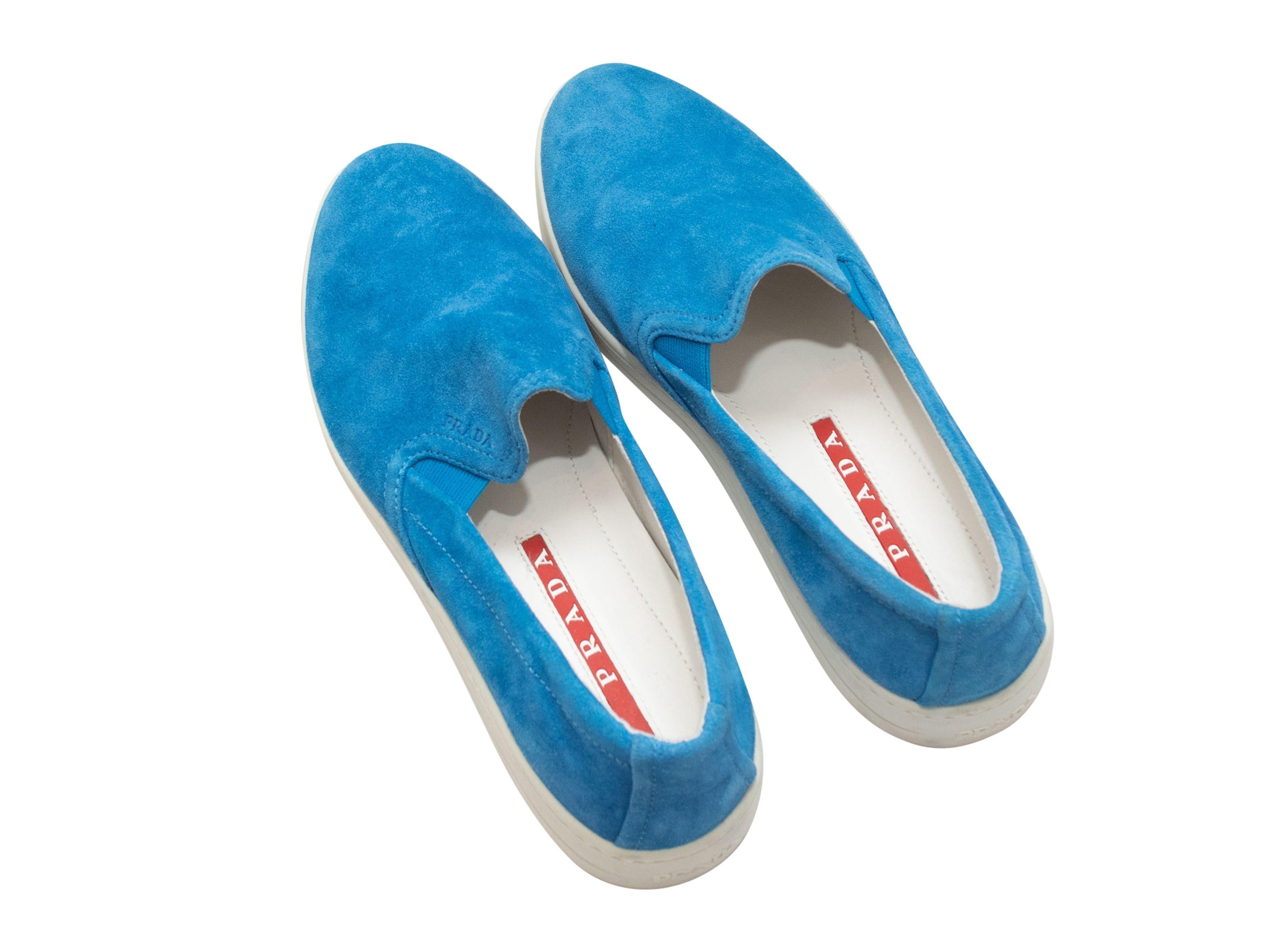 Women's or Men's Prada Blue Suede Low-Top Slip-On Sneakers