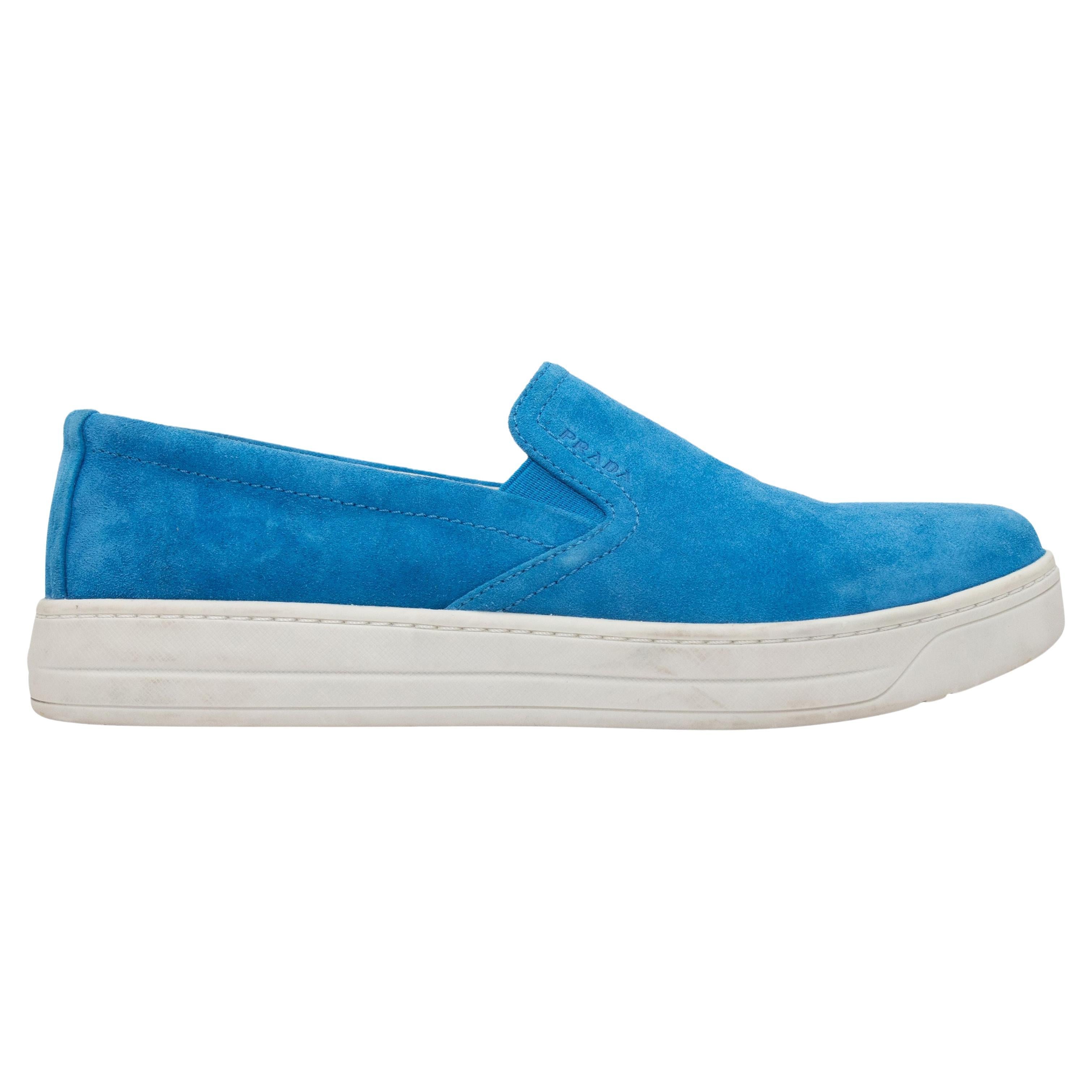 Prada Blue Suede Low-Top Slip-On Sneakers