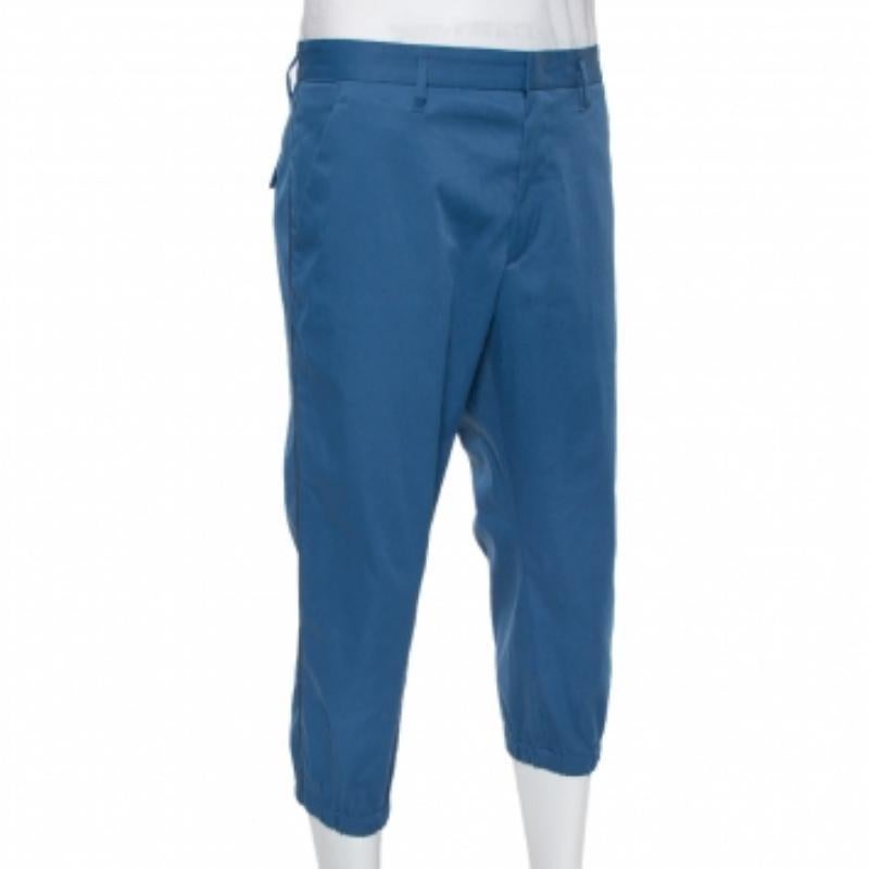 Prada Blue Synthetic Elastic Detail Capri Pants XL In Good Condition For Sale In Dubai, Al Qouz 2