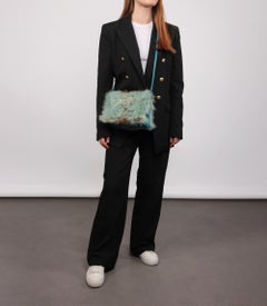 Prada Blue, Taupe Shearling & Saffiano Leather Light Frame Shoulder Bag