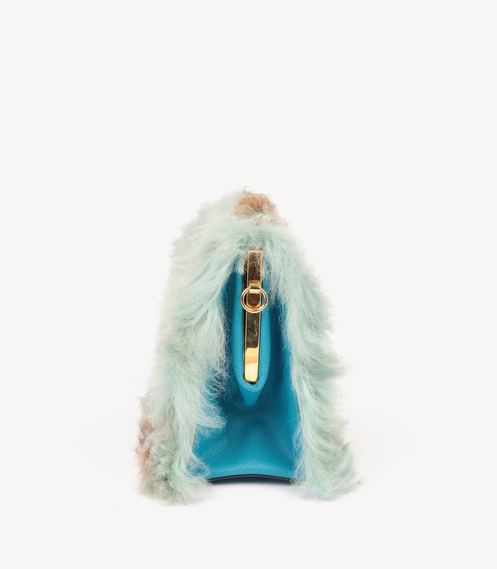 Prada Blue, Taupe Shearling & Saffiano Leather Light Frame Shoulder Bag 1