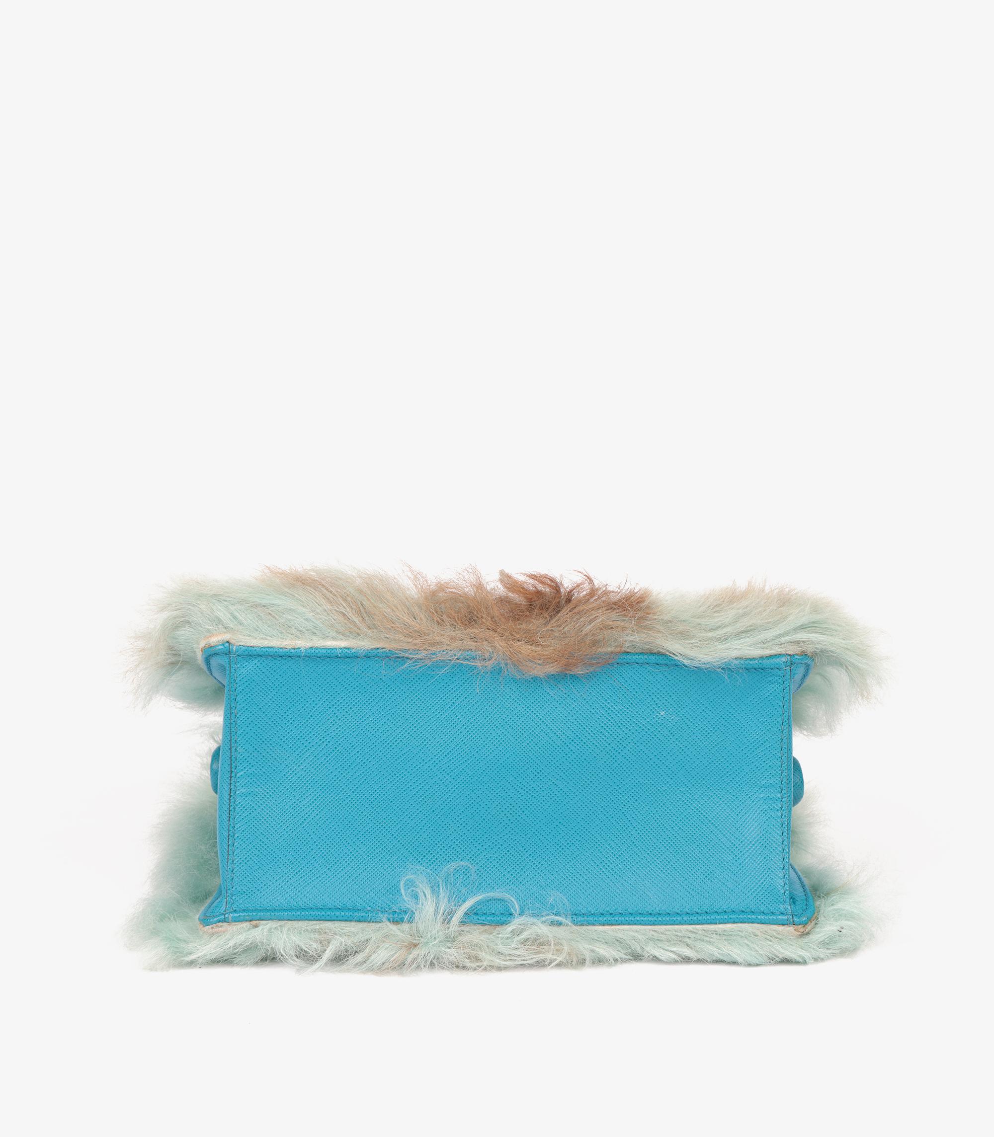 Prada Blue, Taupe Shearling & Saffiano Leather Light Frame Shoulder Bag 2