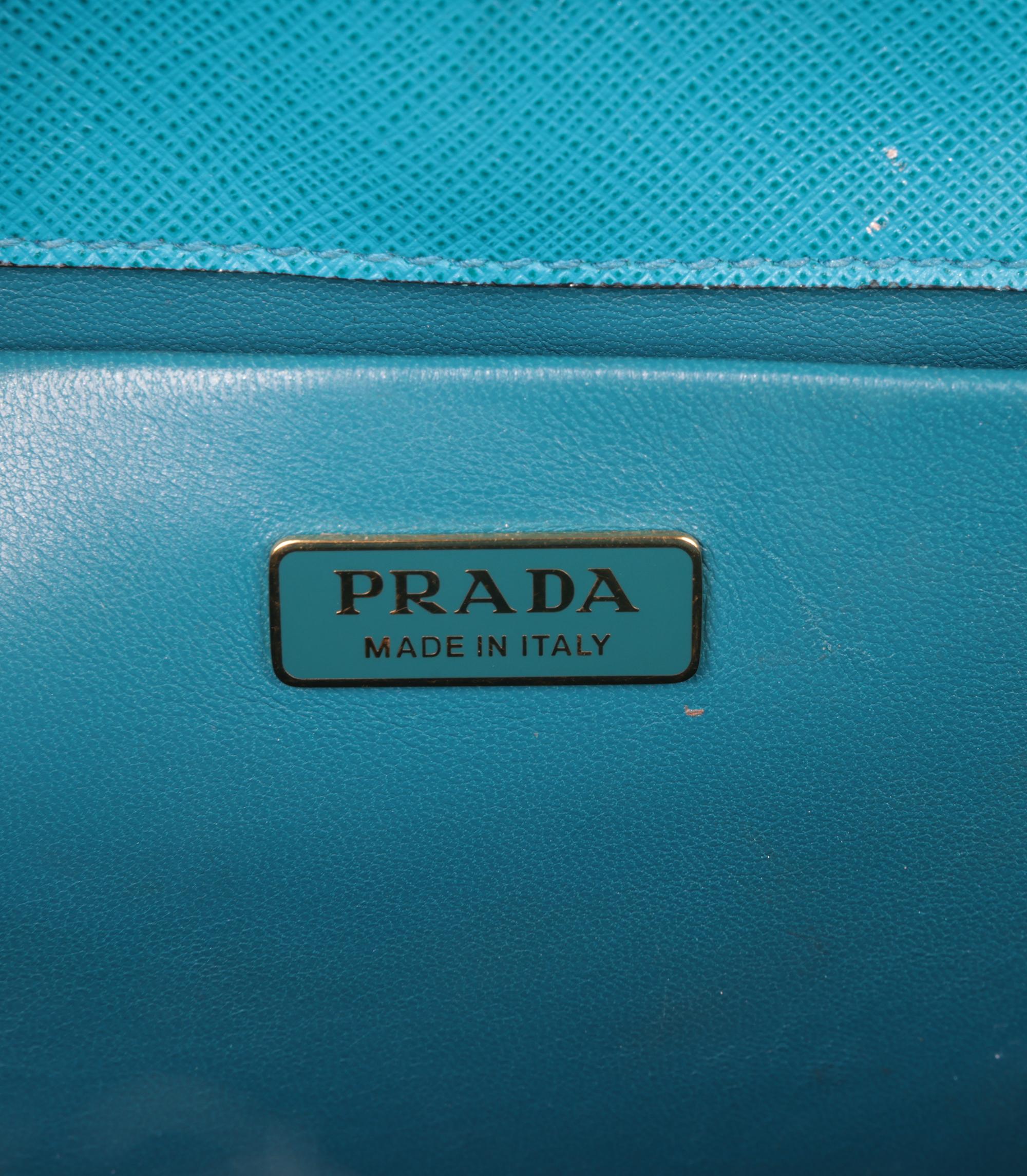 Prada Blue, Taupe Shearling & Saffiano Leather Light Frame Shoulder Bag 3