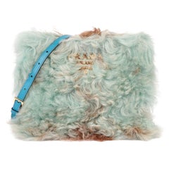 Prada Blue, Taupe Shearling & Saffiano Leather Light Frame Shoulder Bag