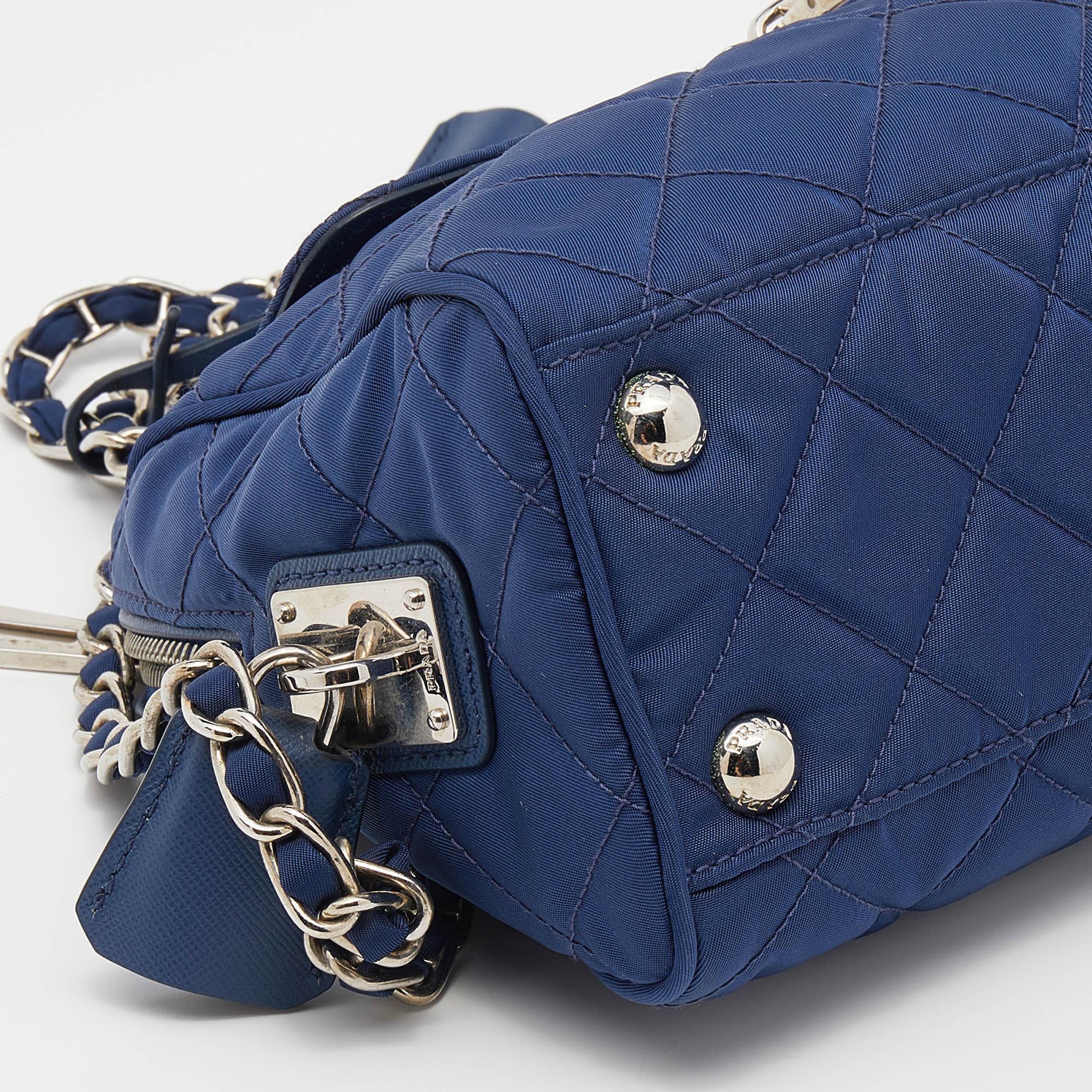 Prada Blue Tessuto Impuntu Nylon Chain Flap Bag 3