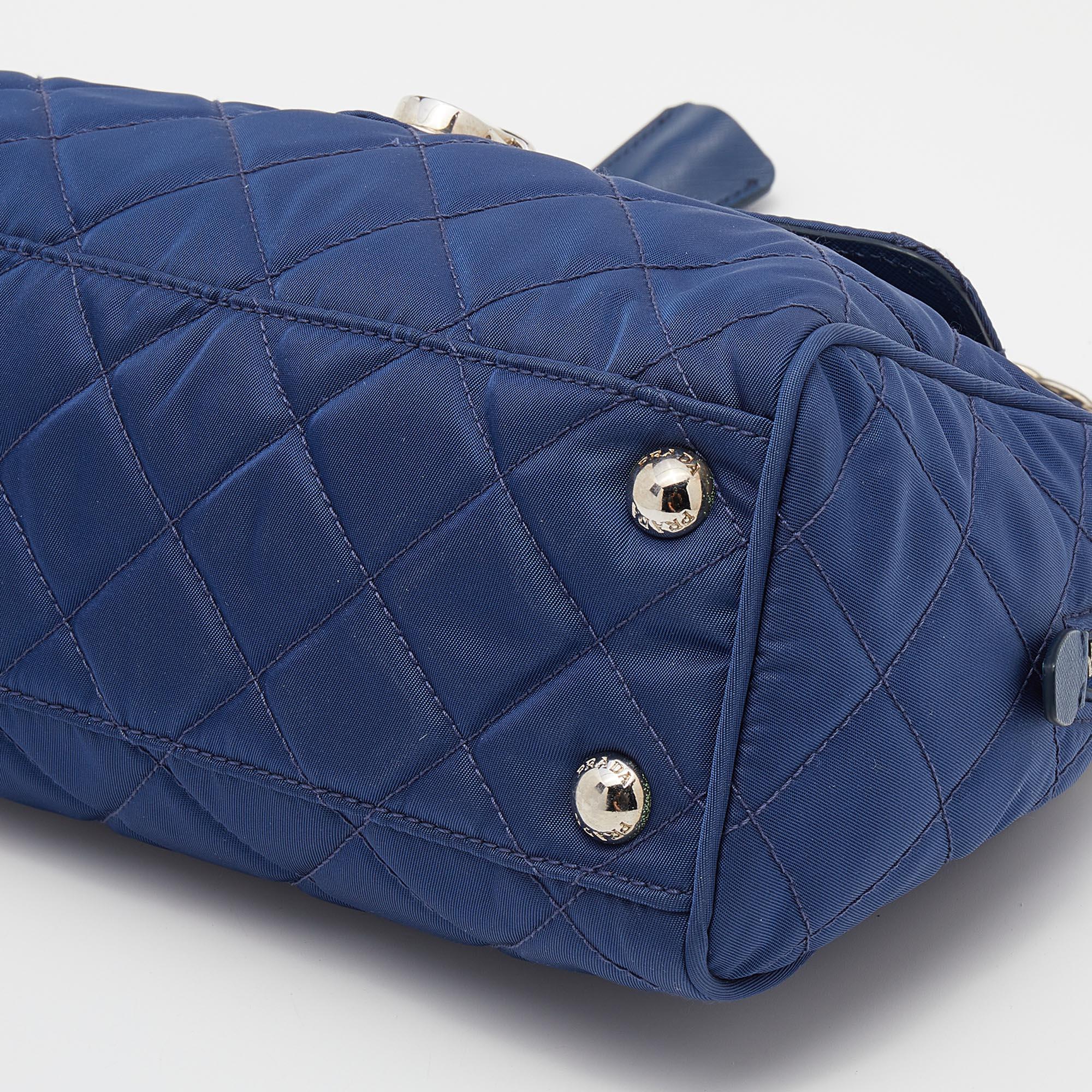 Prada Blue Tessuto Impuntu Nylon Chain Flap Bag 1