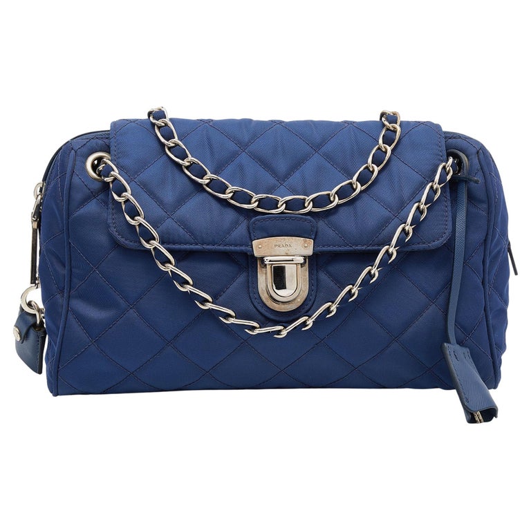 Prada Blue Tessuto Impuntu Nylon Chain Flap Bag at 1stDibs