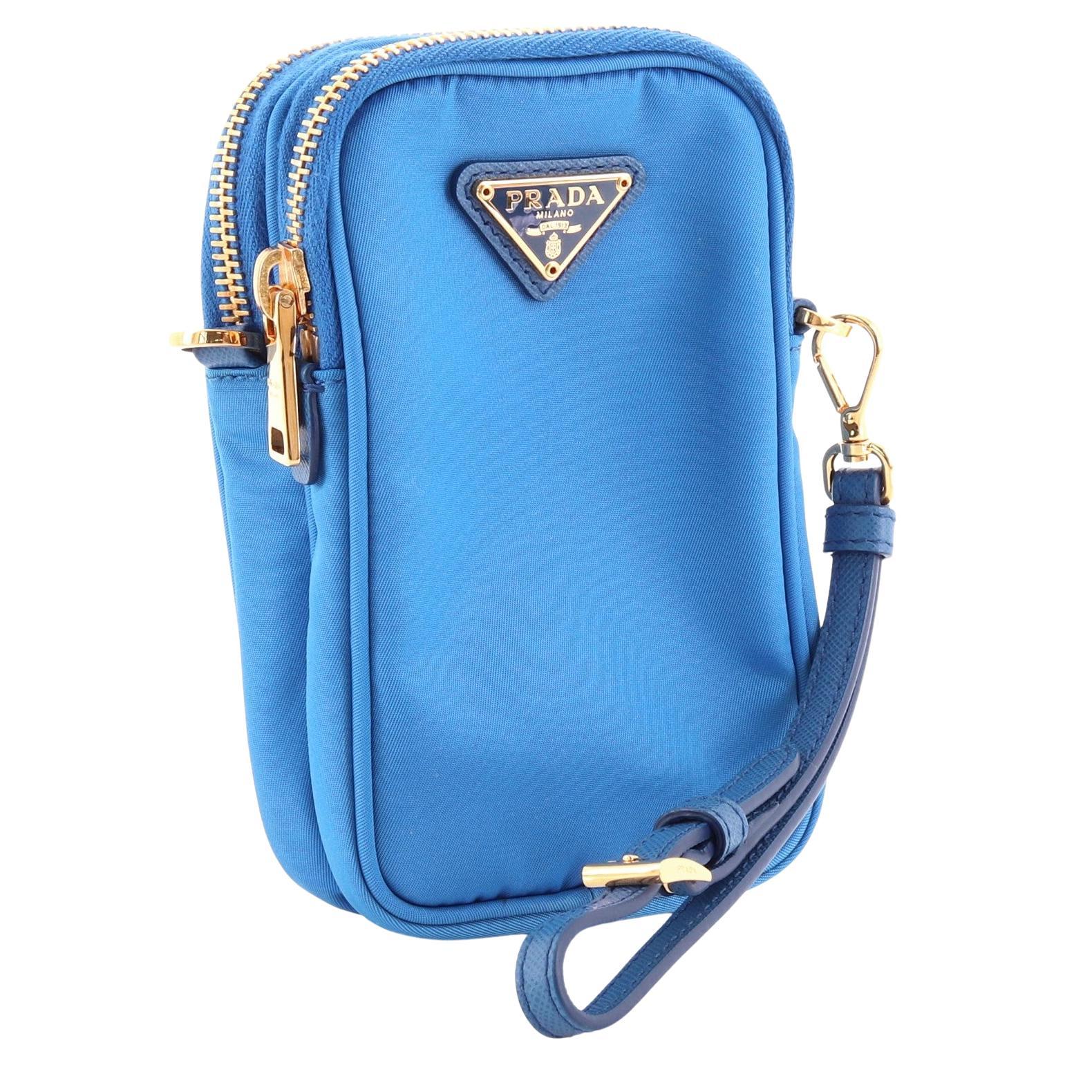 Prada Blue Tessuto Nylon Double Vertical Zip Small Camera Bag