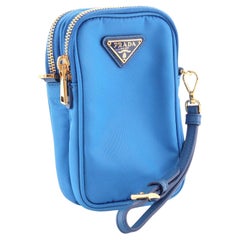 Vintage Prada Blue Tessuto Nylon Double Vertical Zip Small Camera Bag