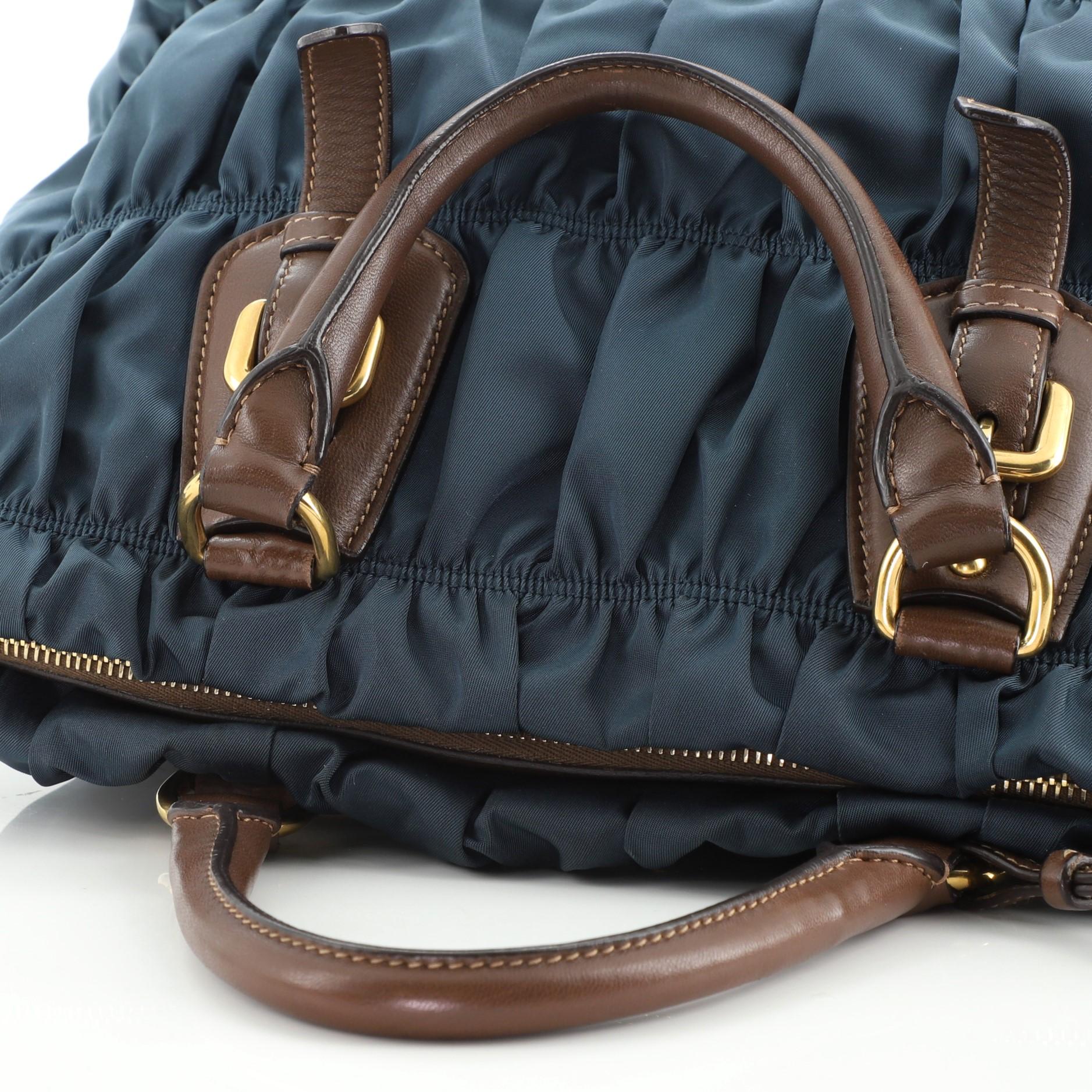 Black Prada Blue Tessuto Nylon Gaufre Convertible Medium Tote Bag