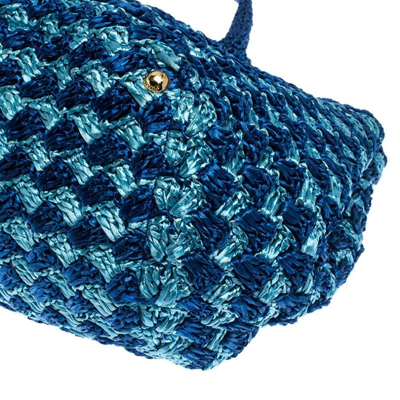 Women's Prada Blue/Turquoise Raffia Crochette Shopper Tote