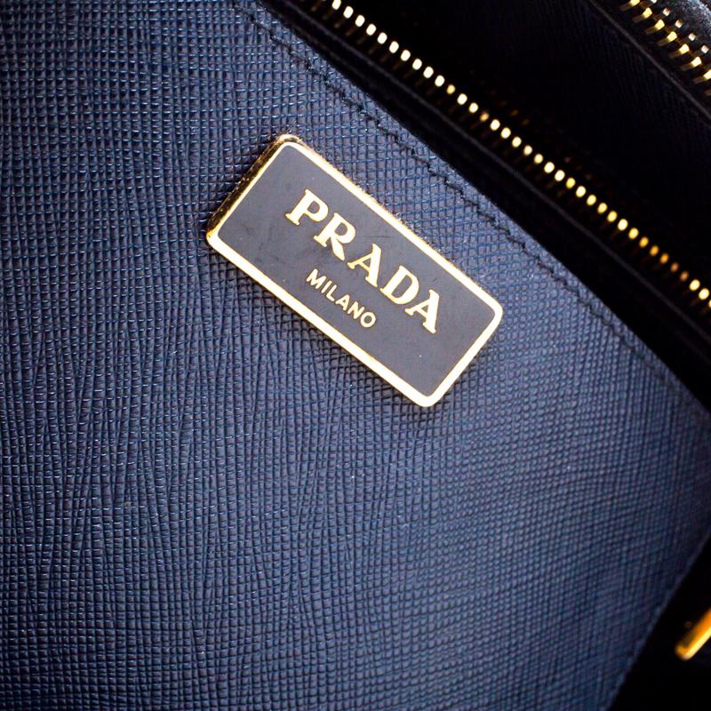 Women's Prada Blue Two-Tone Saffiano Lux Leather Large Double Zip Tote