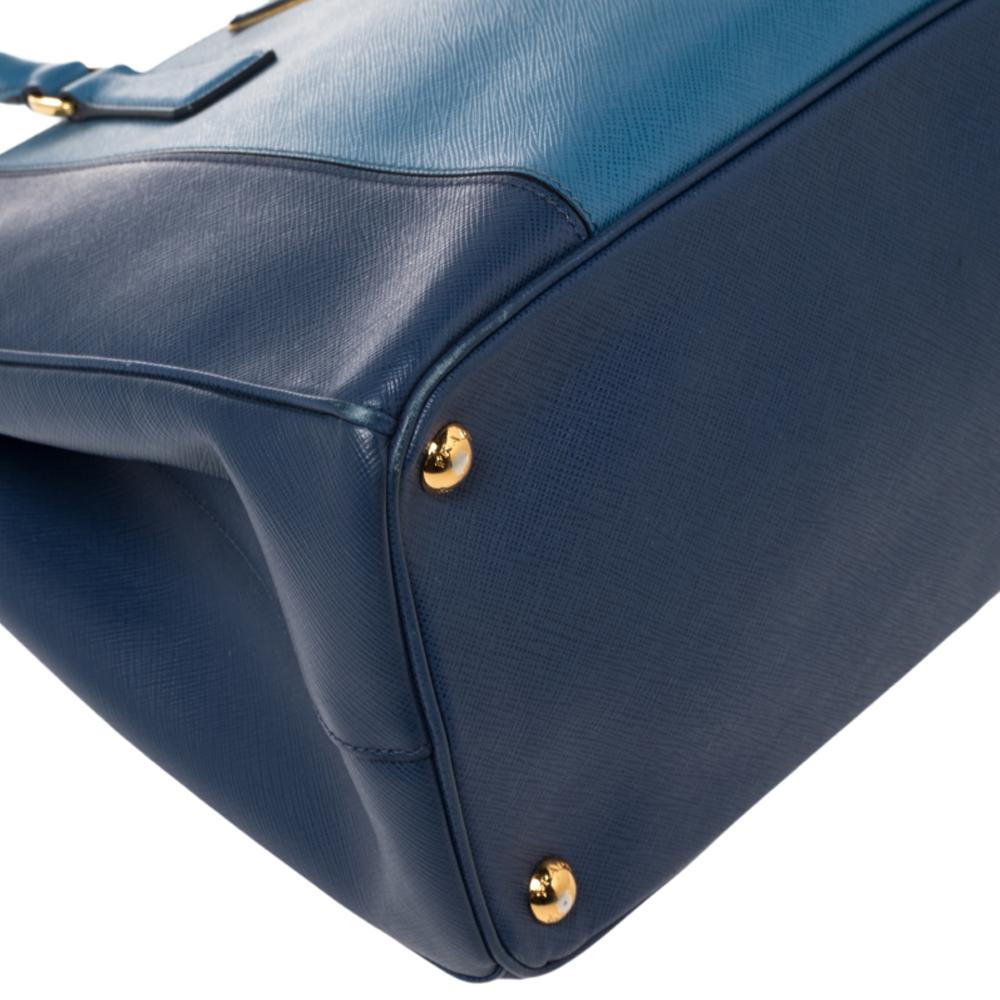 Prada Blue Two Tone Saffiano Lux Leather Medium Galleria Tote 2