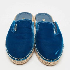 Prada Blue Velvet Espadrille Flat Mules Size 38.5