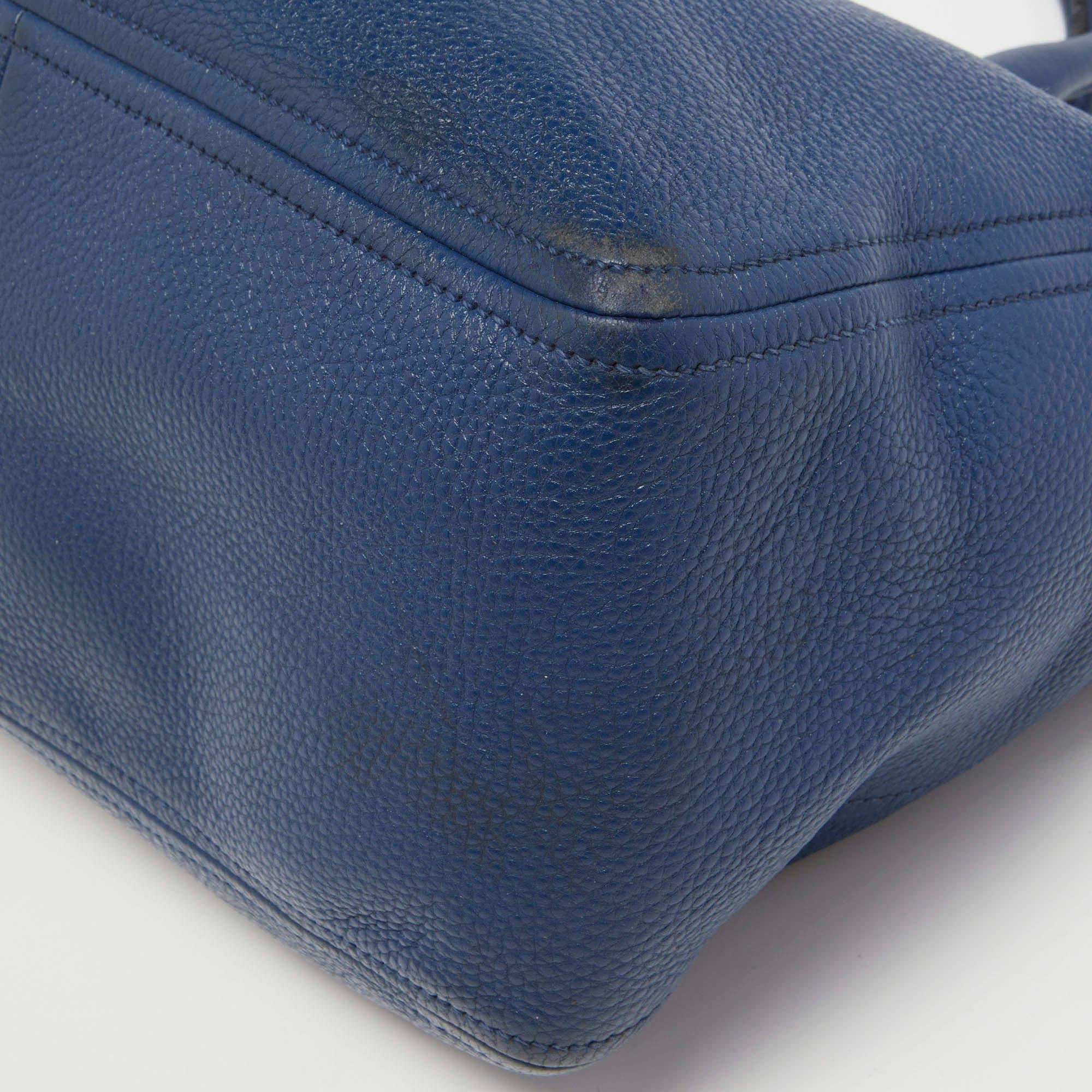 Prada Blue Vitello Daino Leather Boston Bag 9
