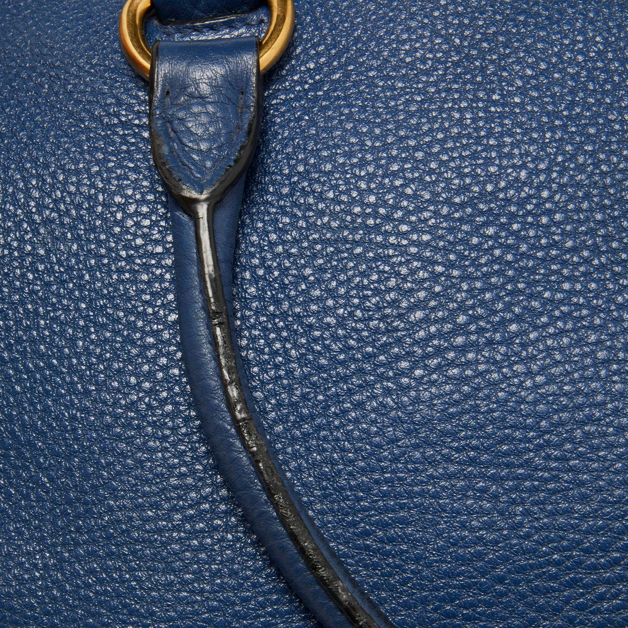 Prada Blue Vitello Daino Leather Boston Bag 11