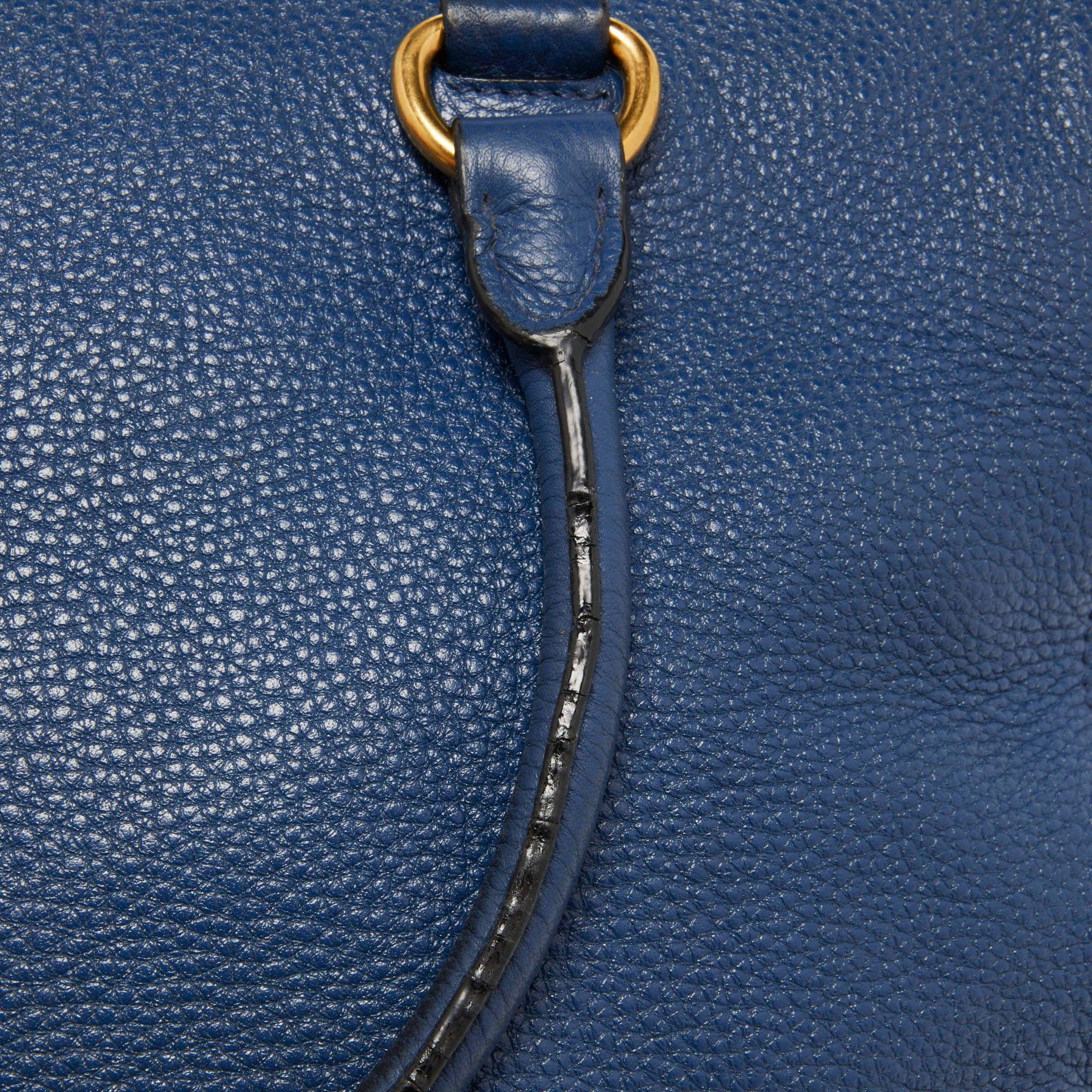 Prada Blue Vitello Daino Leather Boston Bag 12