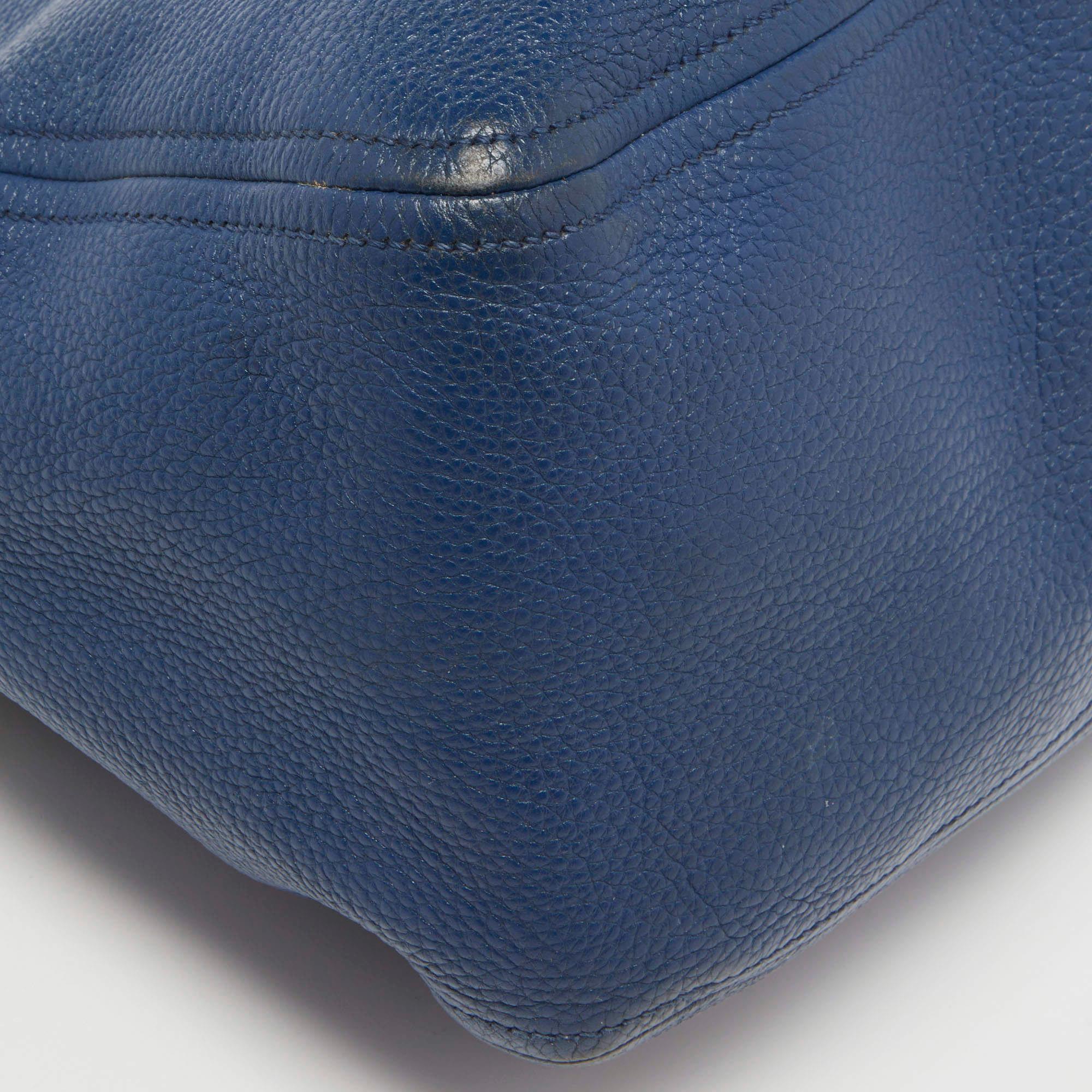 Prada Blue Vitello Daino Leather Boston Bag 4
