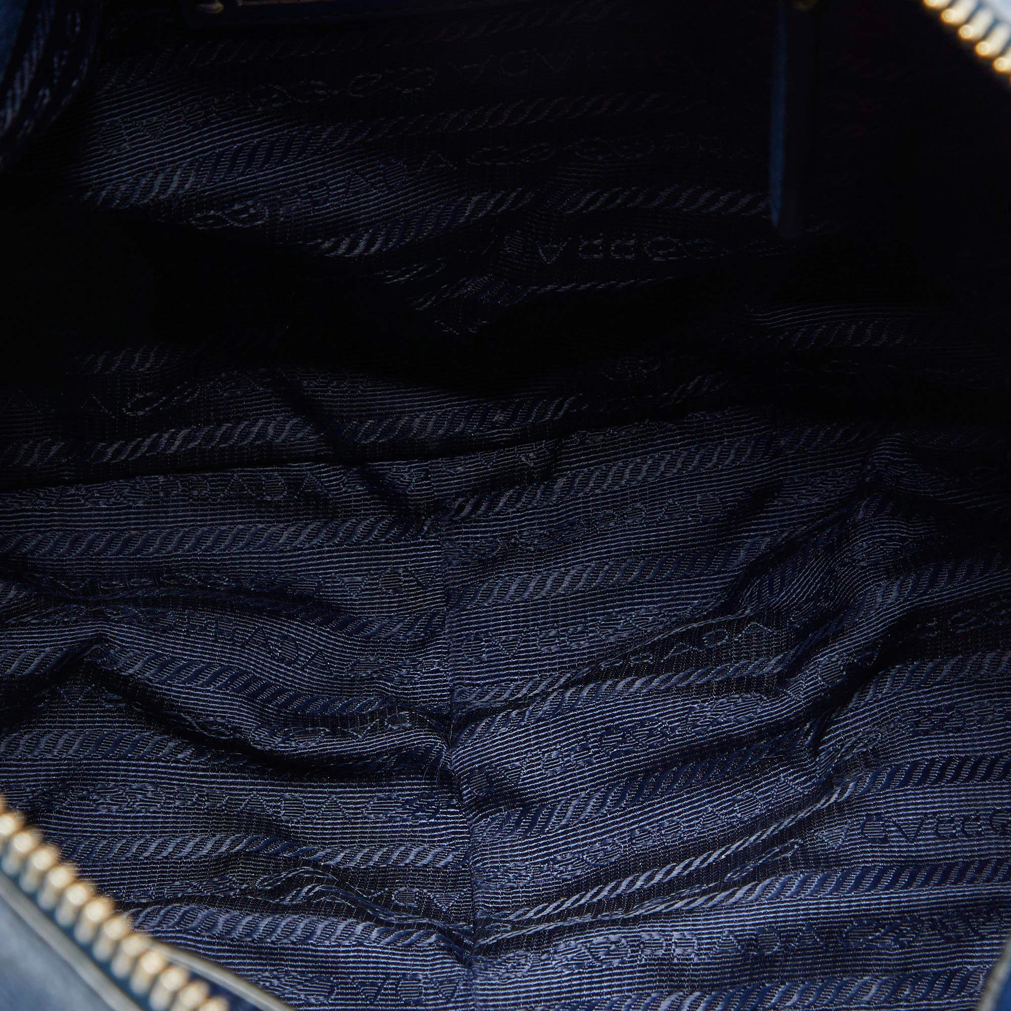 Prada Blue Vitello Daino Leather Boston Bag 5