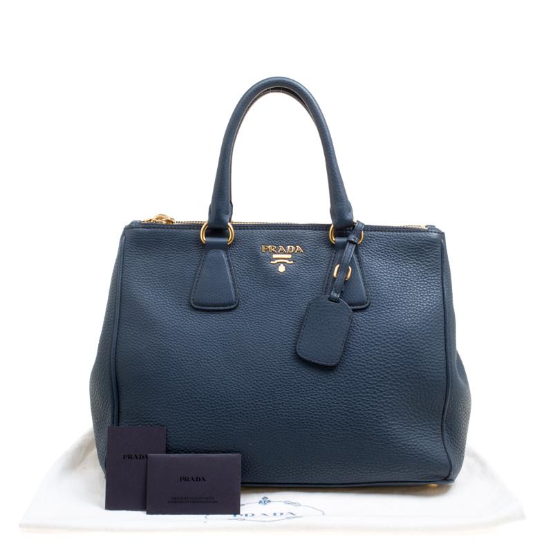 Prada Blue Vitello Daino Leather Double Zip Top Handle Bag 6