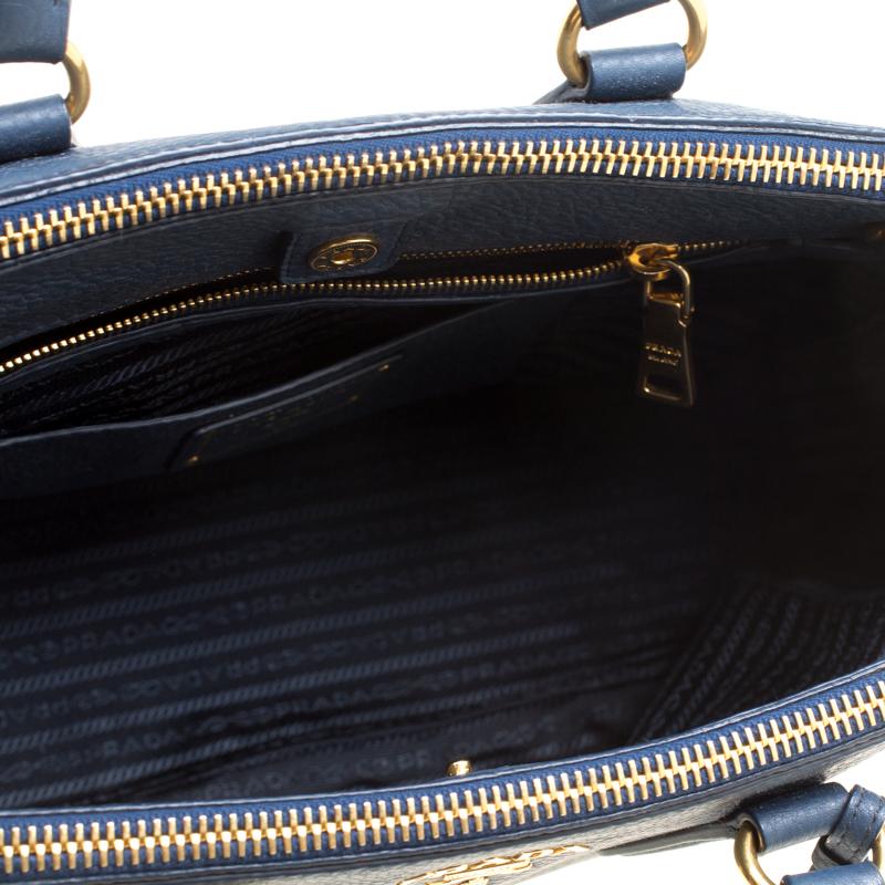 Prada Blue Vitello Daino Leather Double Zip Top Handle Bag 2