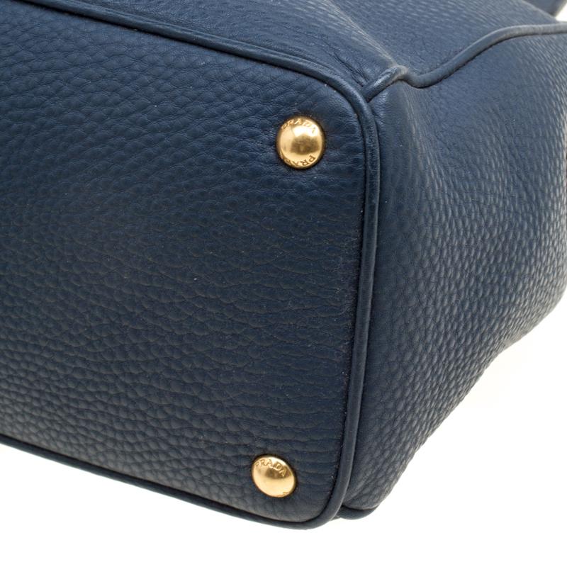 Prada Blue Vitello Daino Leather Double Zip Top Handle Bag 3