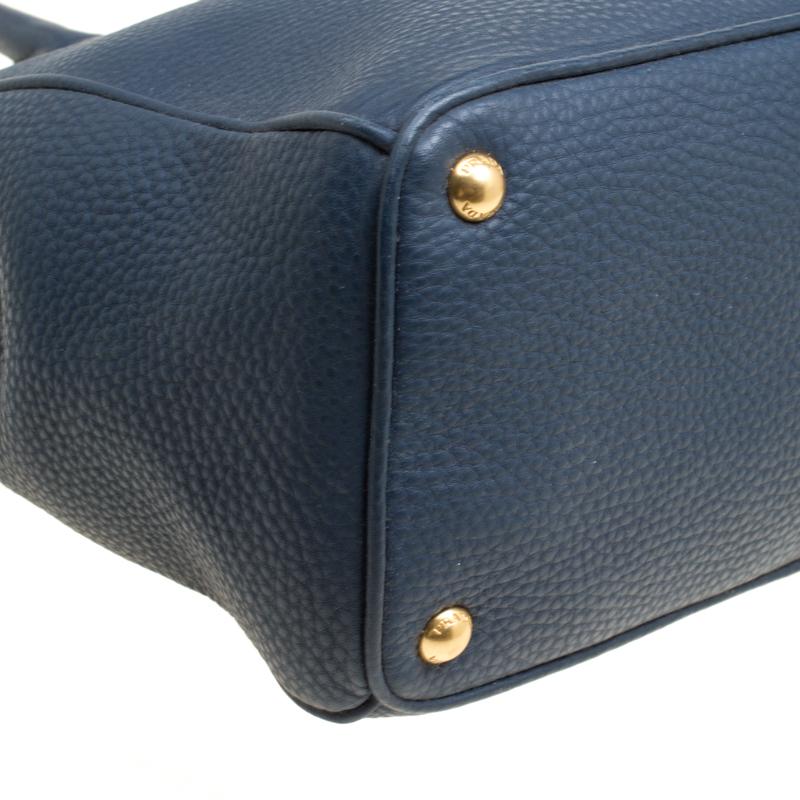 Prada Blue Vitello Daino Leather Double Zip Top Handle Bag 4